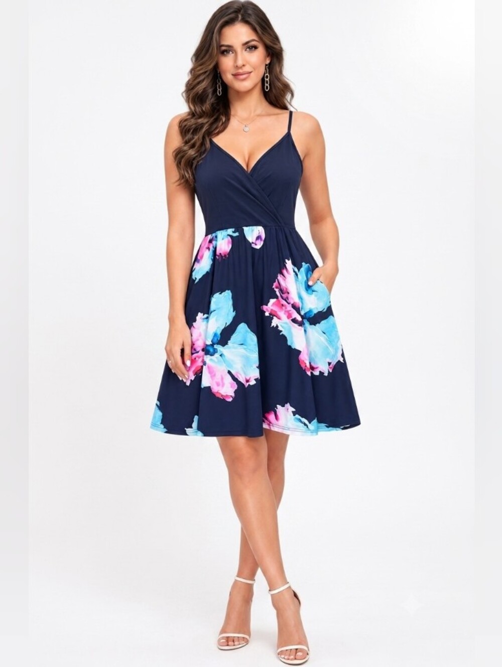 NWOT SMALL Navy Floral Spaghetti Strap Midi Dress